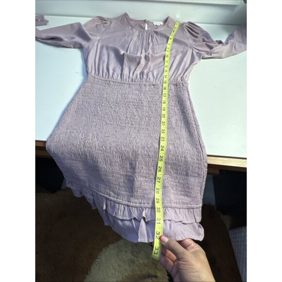 Le lis Collection Sz S  Mini Dress Mock Satin Purple Open Back Ruffle Hem - Picture 9 of 9